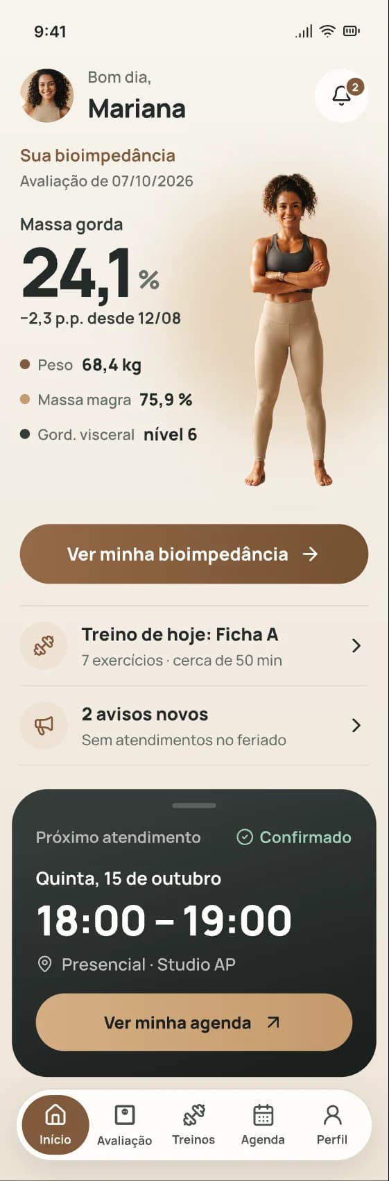 Tela Início do app do aluno